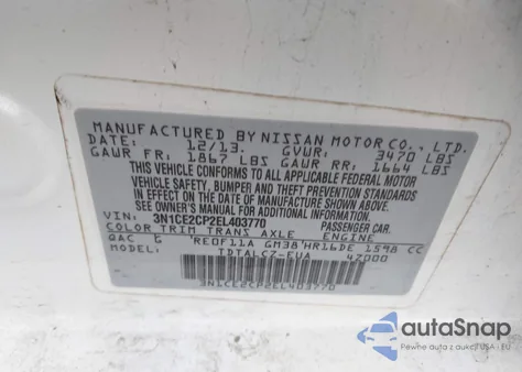 2014 Nissan Versa Note S Plus from USA, damaged, VIN 3N1CE2CP2EL403770